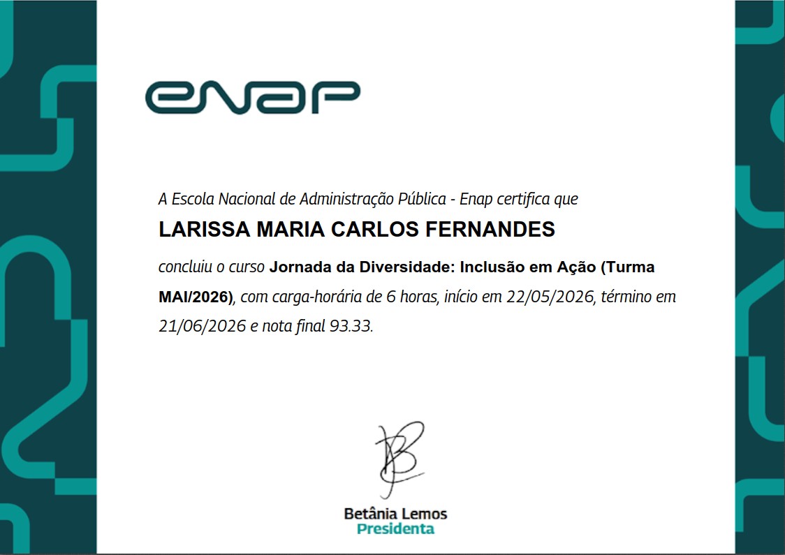 Certificado Jornada da Diversidade Larissa